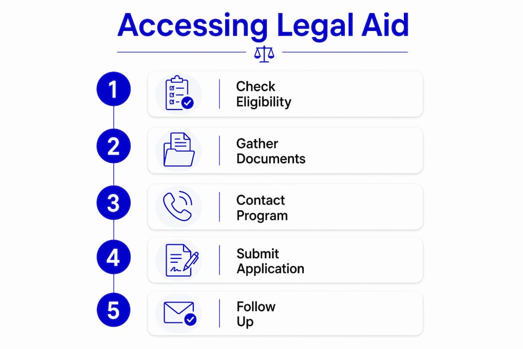 Infographic showing steps to access legal aid for disability benefits