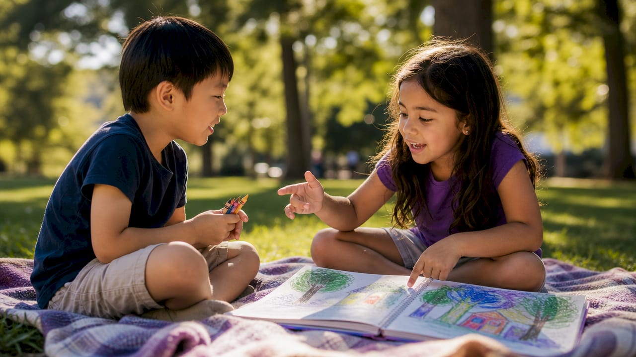 Children collaborating on writing during play