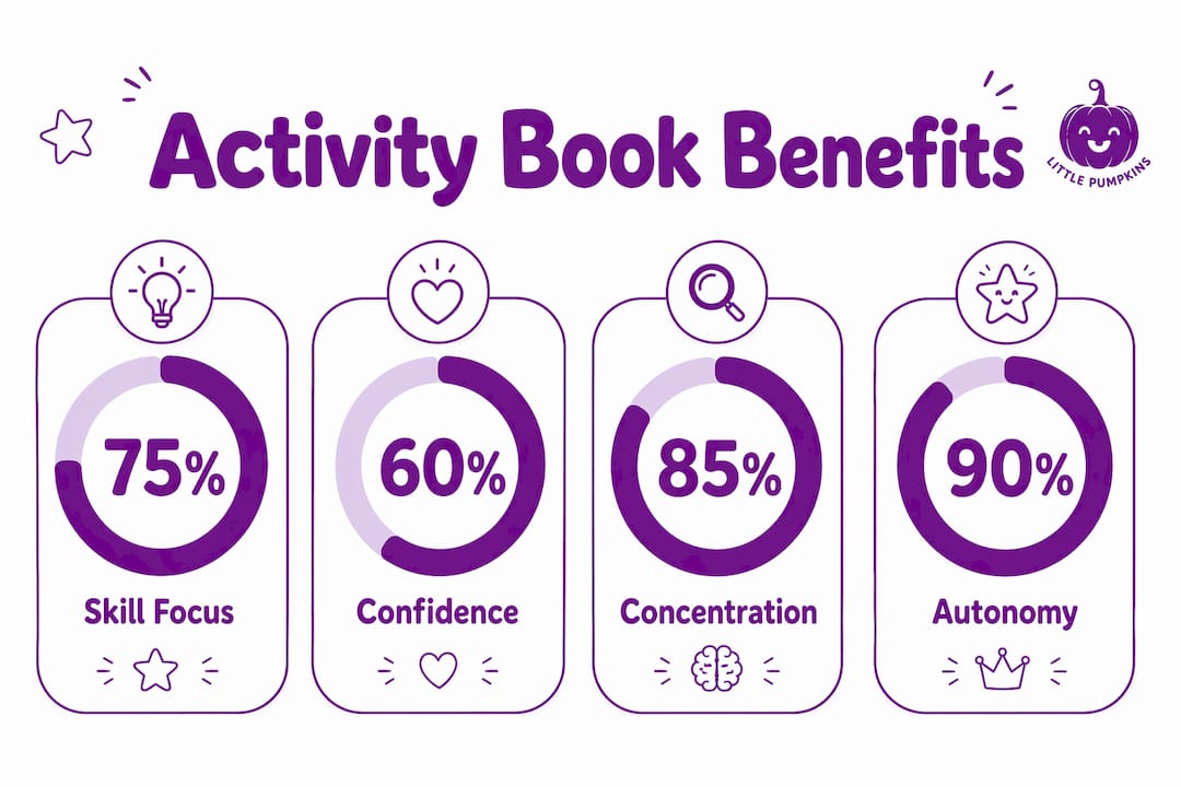 Infographic illustrating key benefits of activity books