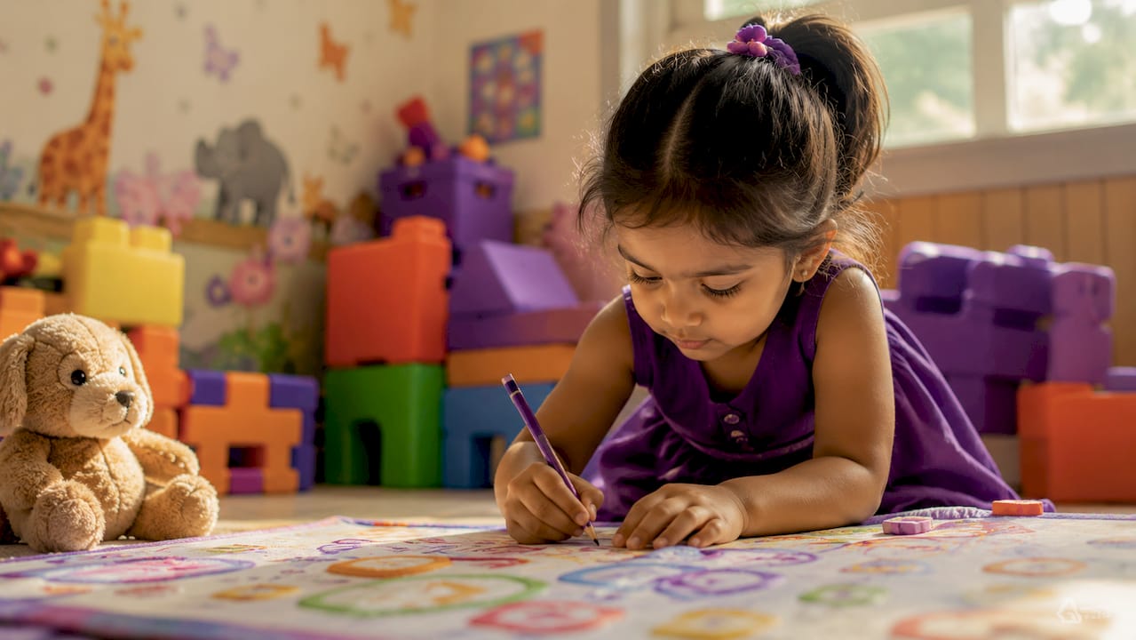 Child tracing handwriting practice patterns