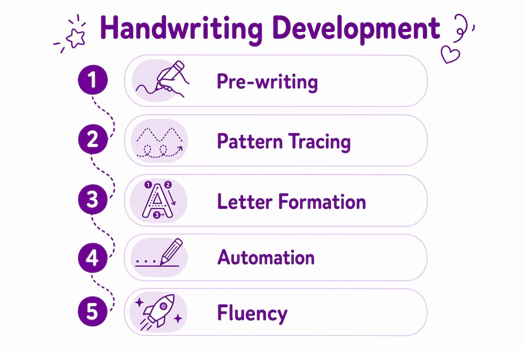 Infographic outlining handwriting development stages