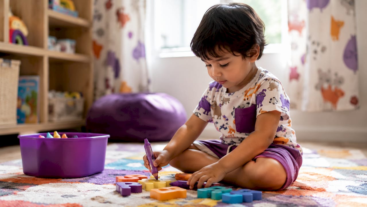 Child hands manipulating writing toys
