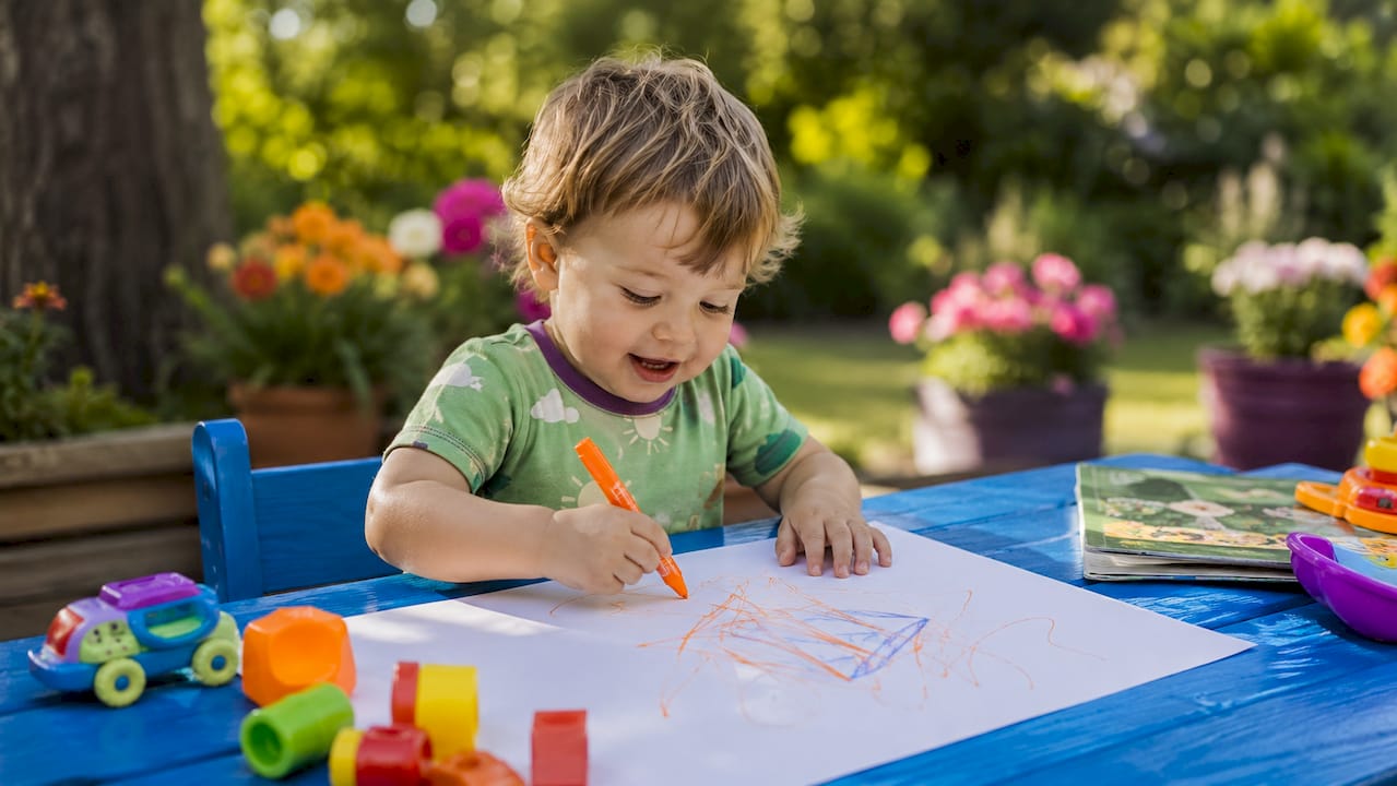 Toddler hands scribbling with marker on paper