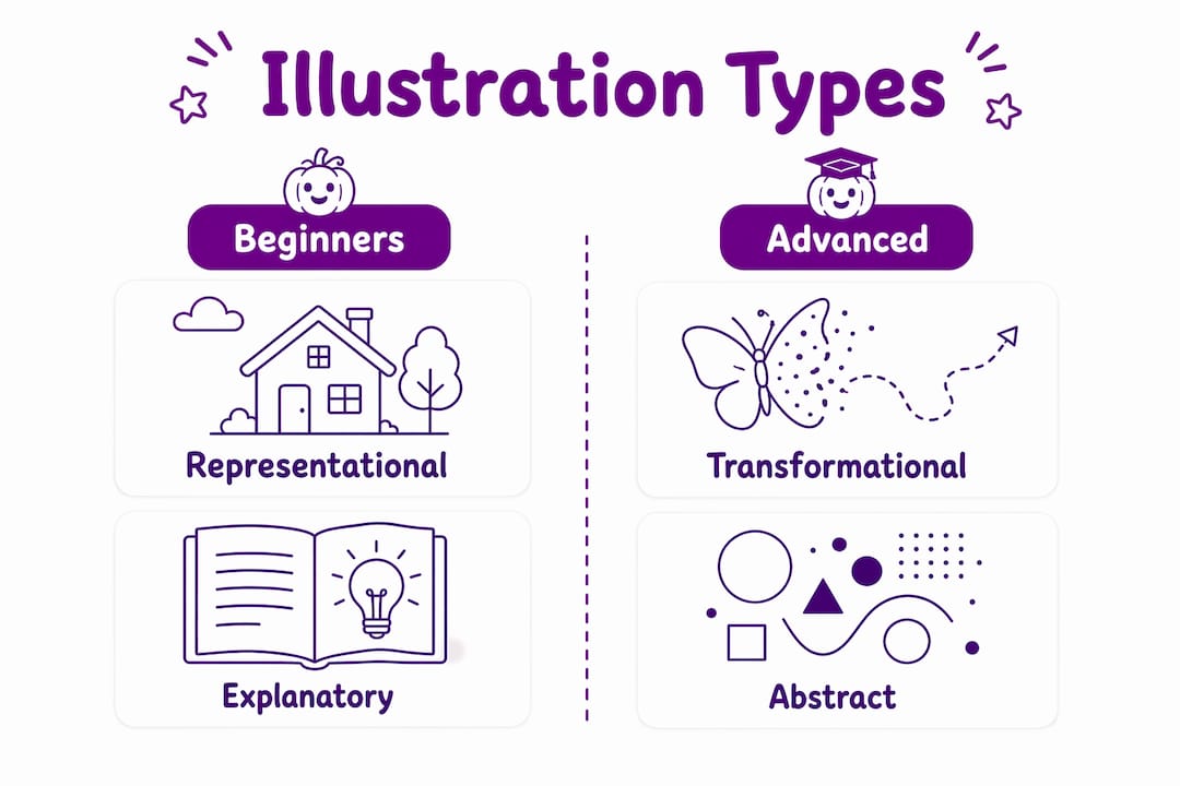 Infographic comparing illustration types for learners