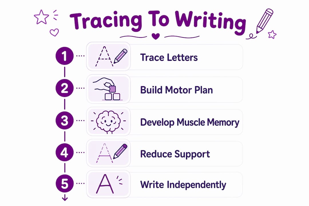 Infographic showing tracing to writing stages