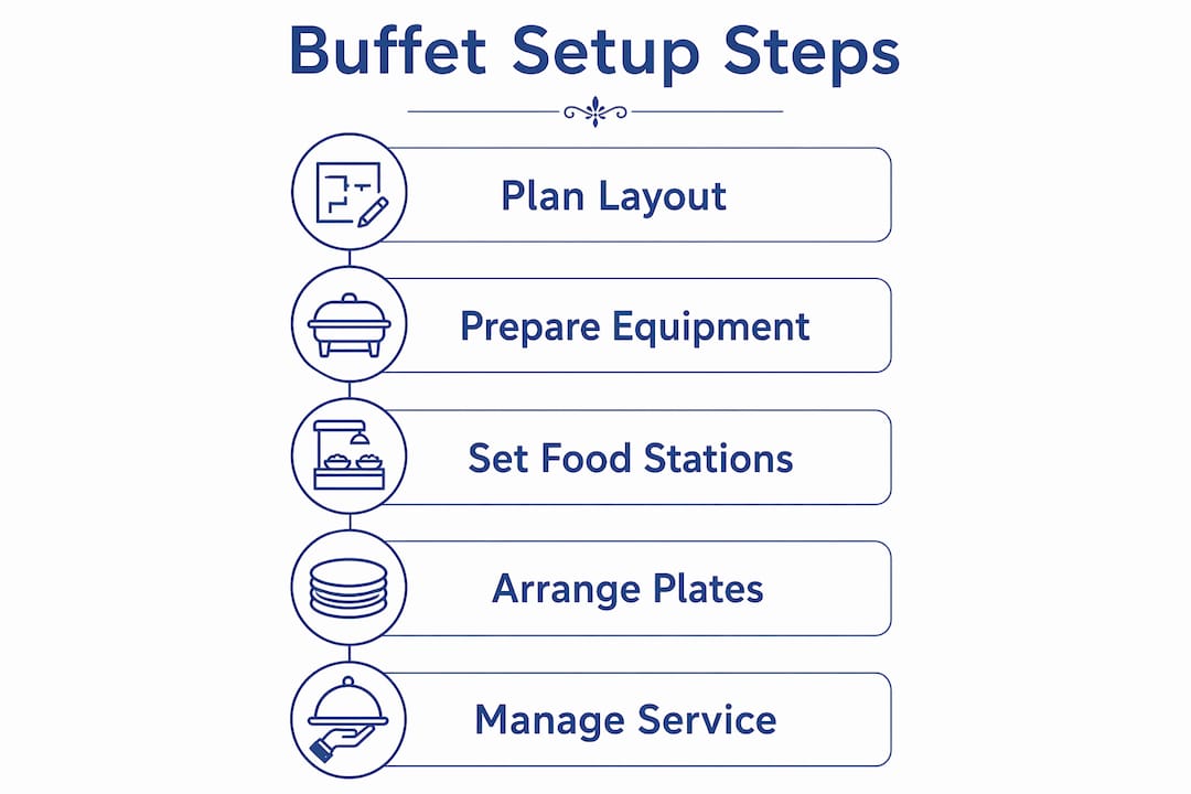 Infographic illustrating buffet setup steps