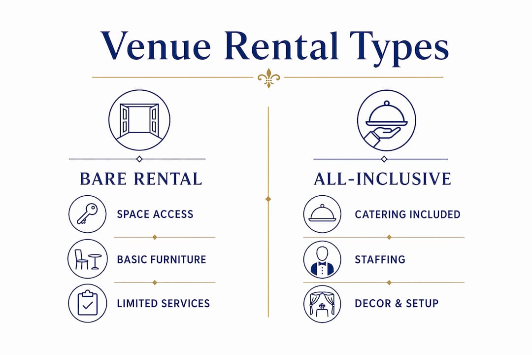 Infographic comparing venue rental package types