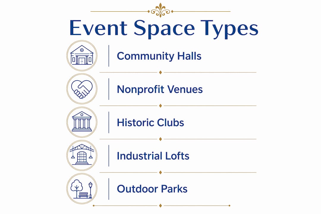 Infographic listing types of local commercial event spaces