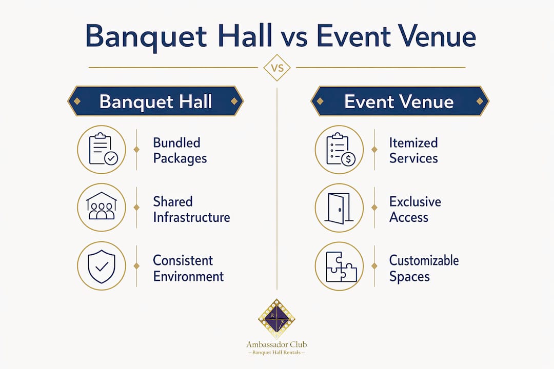 Infographic comparing banquet halls and event venues