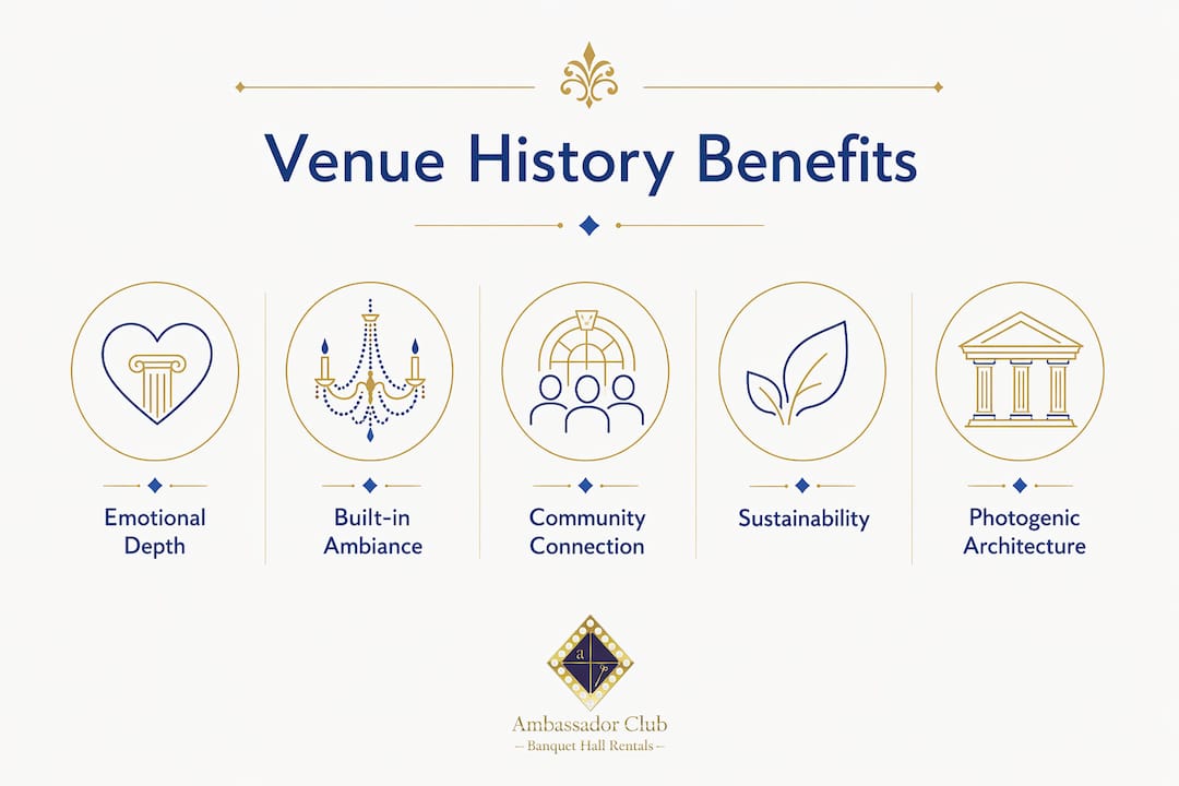Infographic illustrating key benefits of historic venues