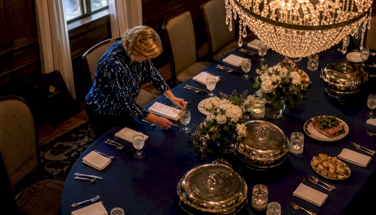 Private dining room setup for funeral repast