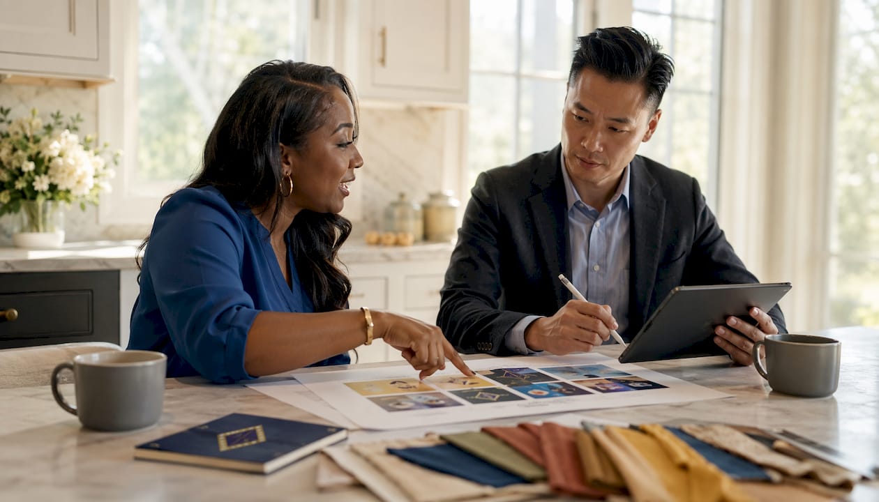 Two planners reviewing family event package types