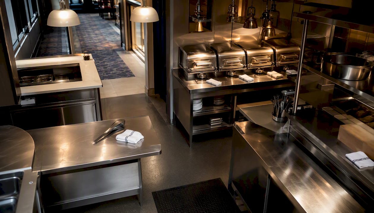 Commercial kitchen staging and prep area