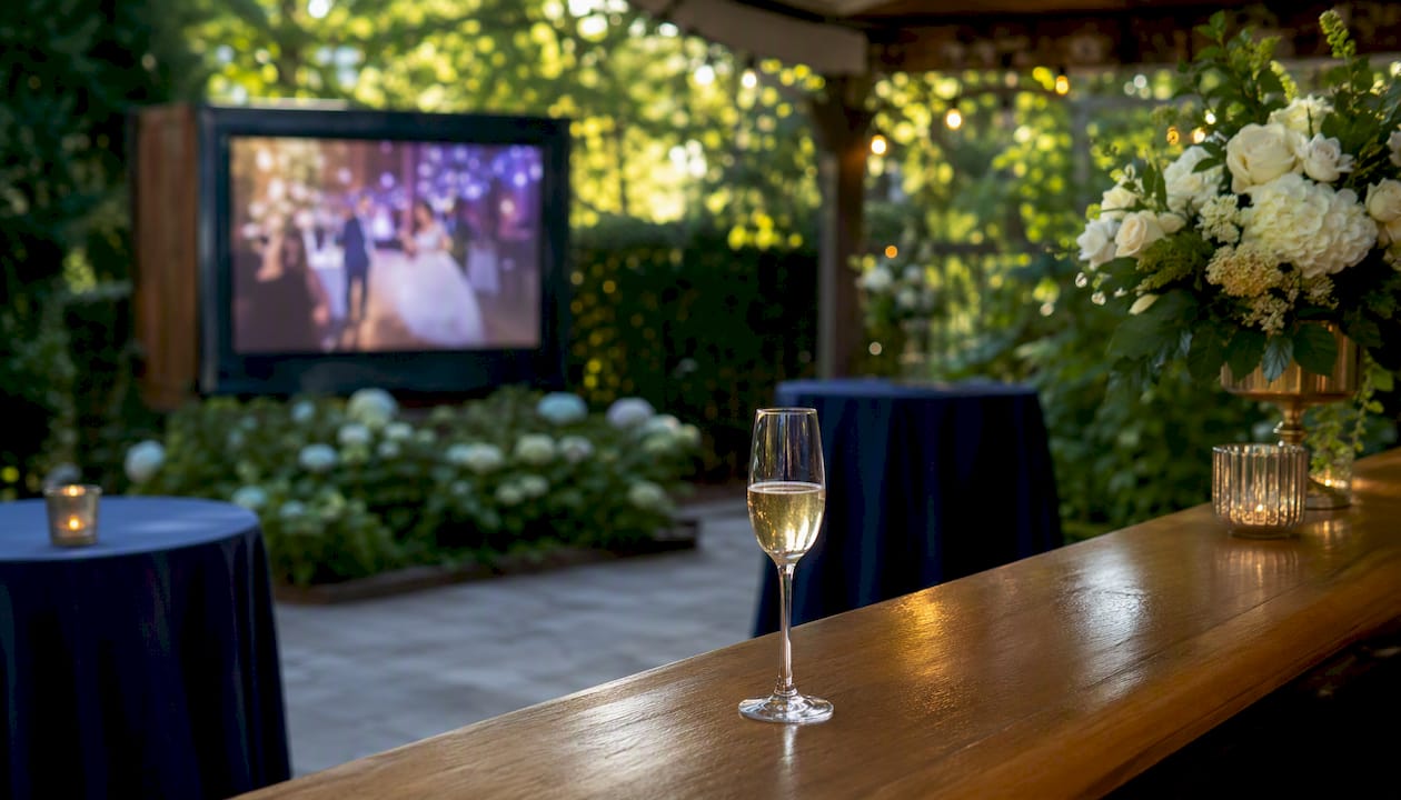 Ambient wedding photo slideshow during cocktail hour