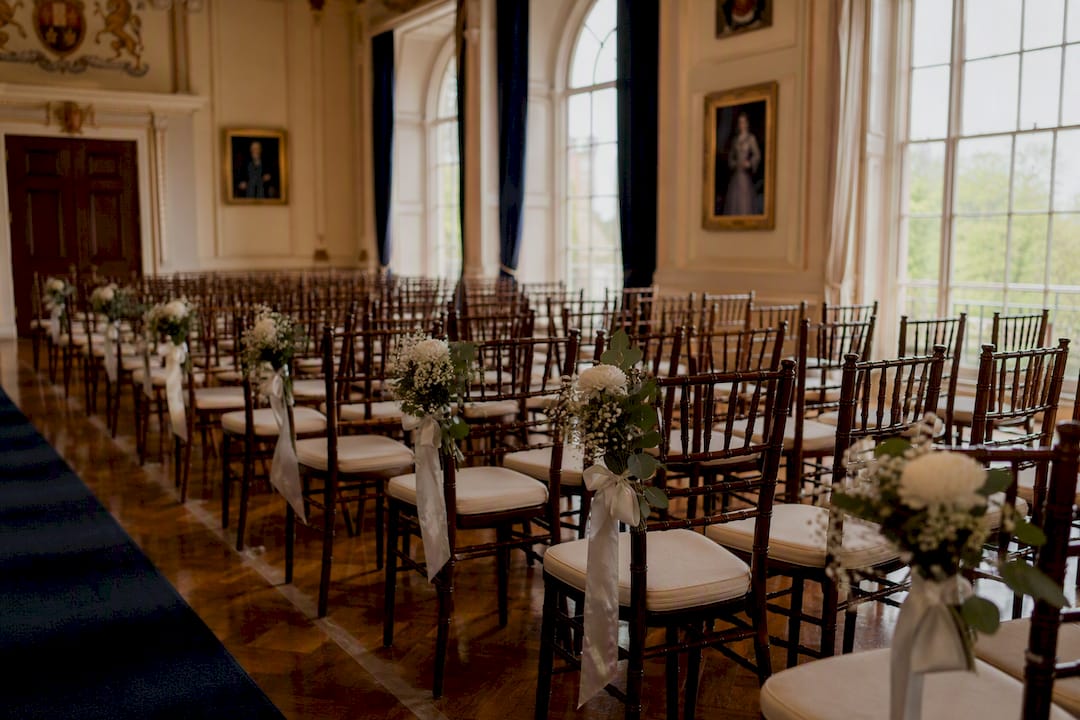 Wedding ceremony aisle and seating setup