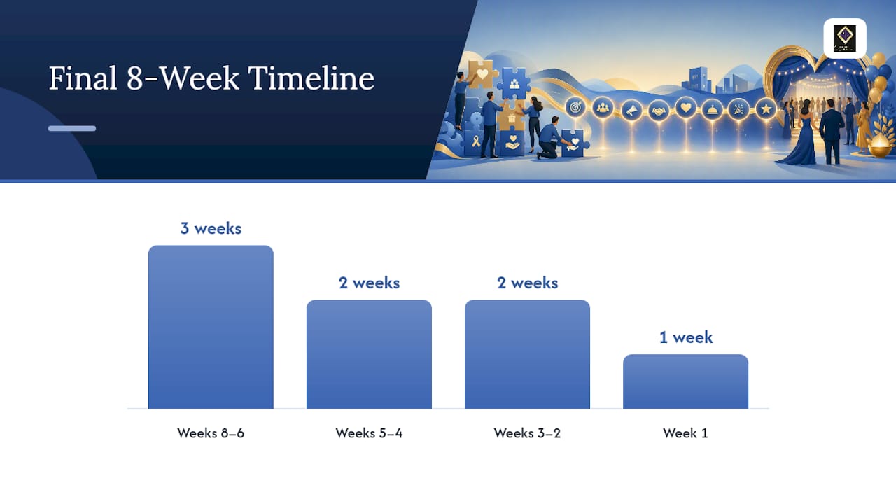 Eight-week planning timeline for charity gala
