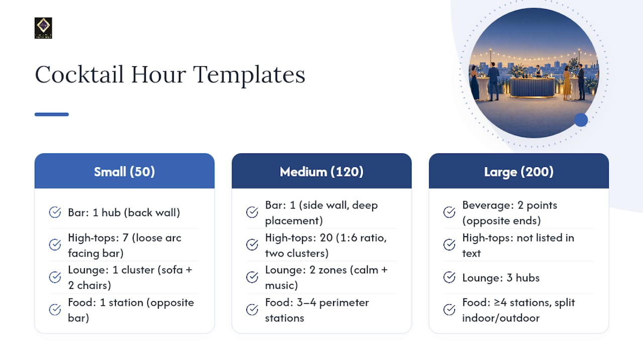Cocktail hour templates by guest count