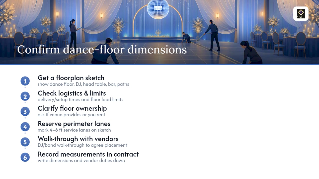 Confirming Dance Floor Dimensions With Your Venue — overview diagram