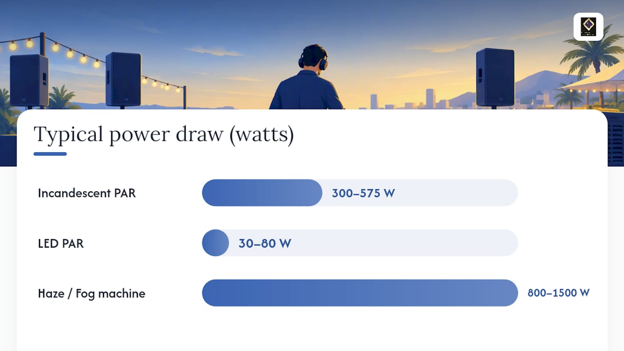 LED and incandescent DJ power comparison