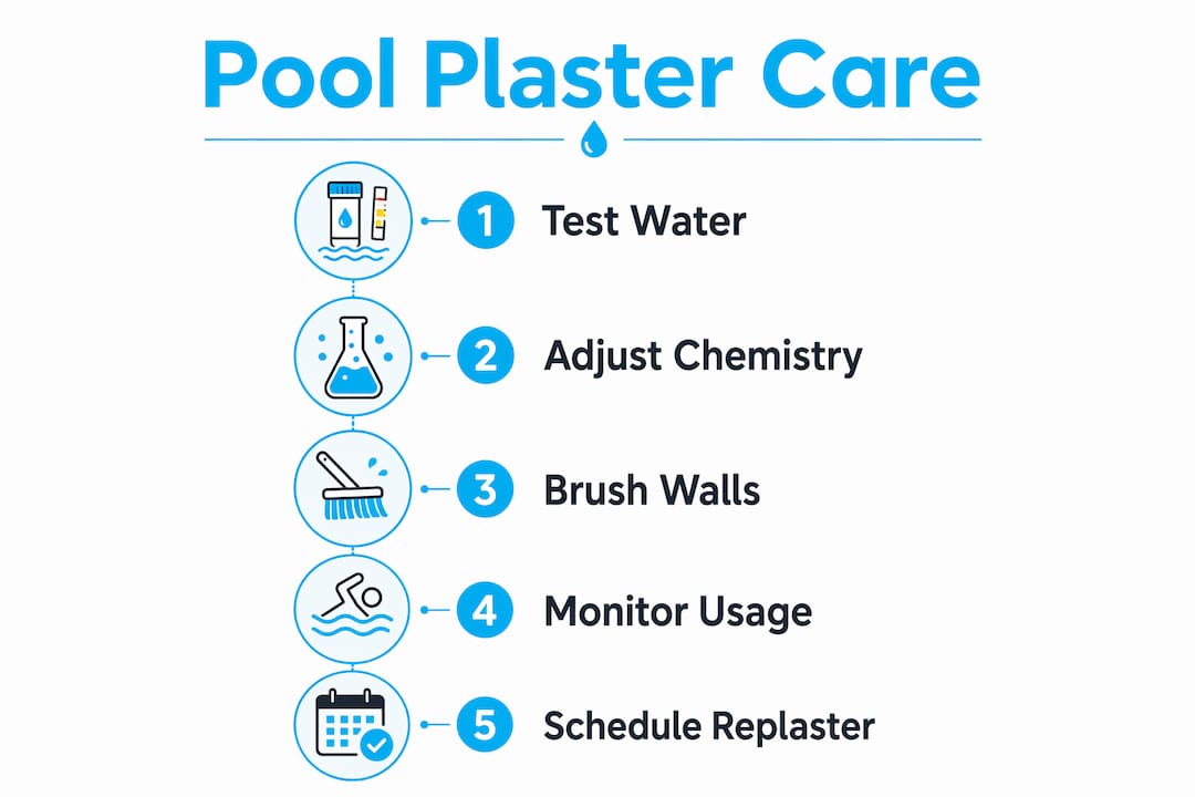 Infographic showing pool plaster care steps