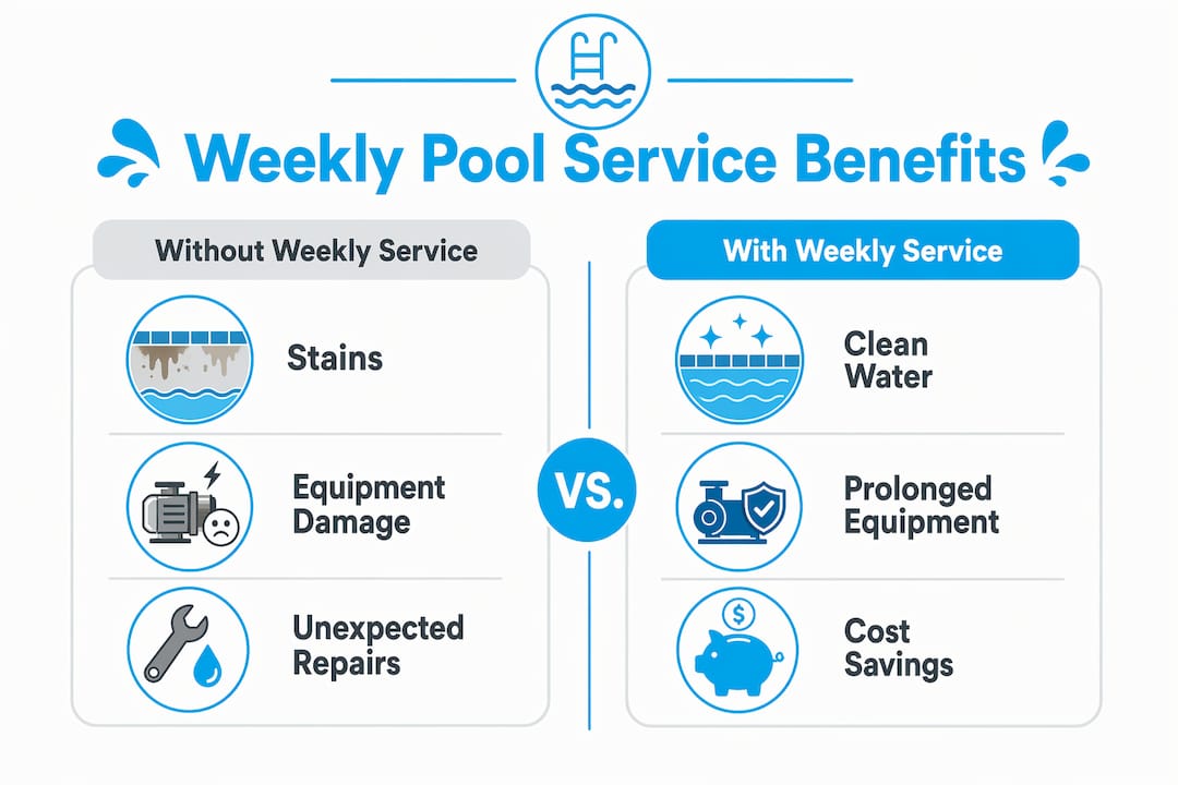 Infographic comparing benefits of weekly pool service