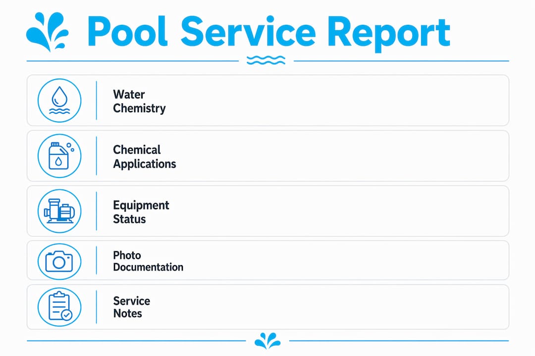 Infographic showing key parts of a pool service report