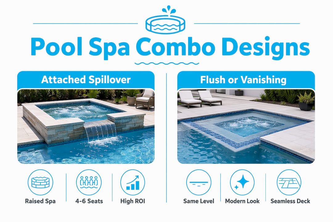 Infographic comparing pool spa combo design options