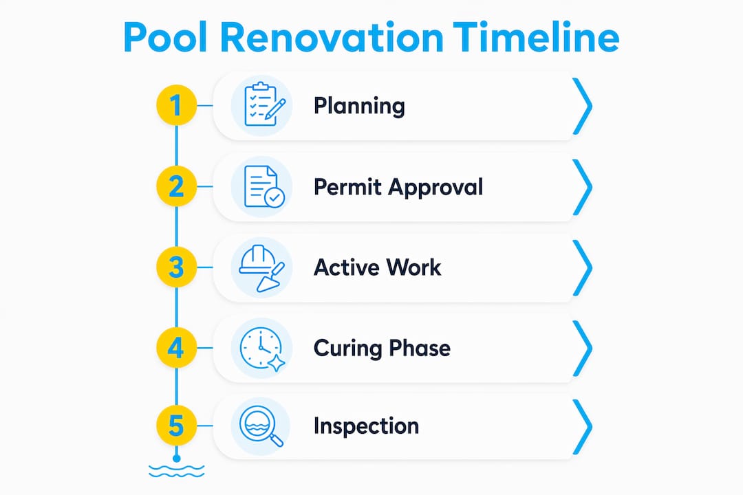 Infographic outlining pool renovation timeline steps