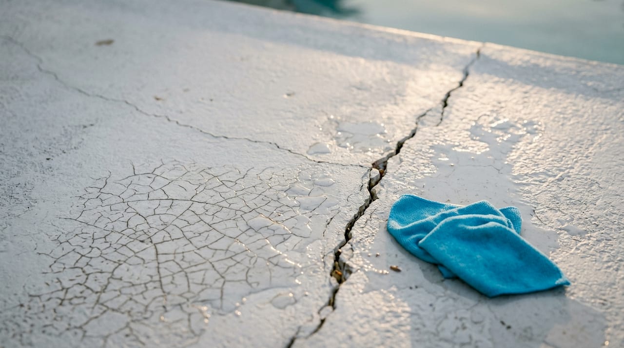 Close-up of pool plaster crack types