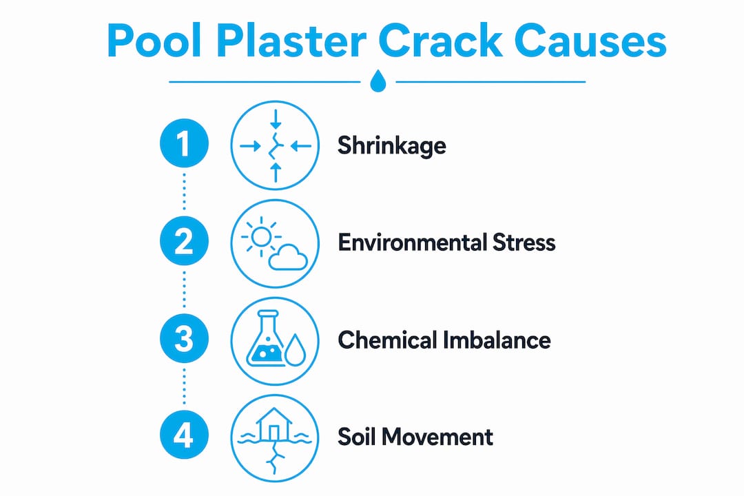 Infographic outlining major causes of pool plaster cracking