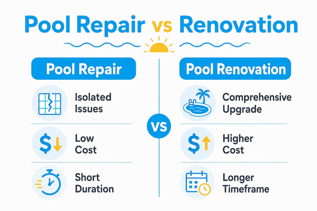 Infographic comparing pool repair and renovation
