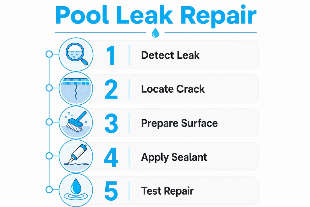 Step-by-step pool leak repair infographic