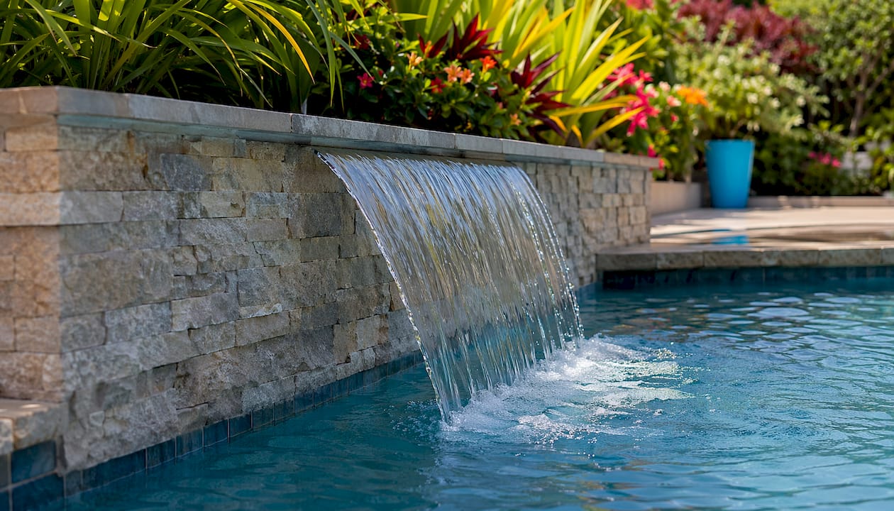 Close-up of sheer descent water feature