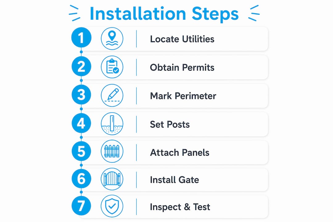 Infographic outlining pool fence installation steps