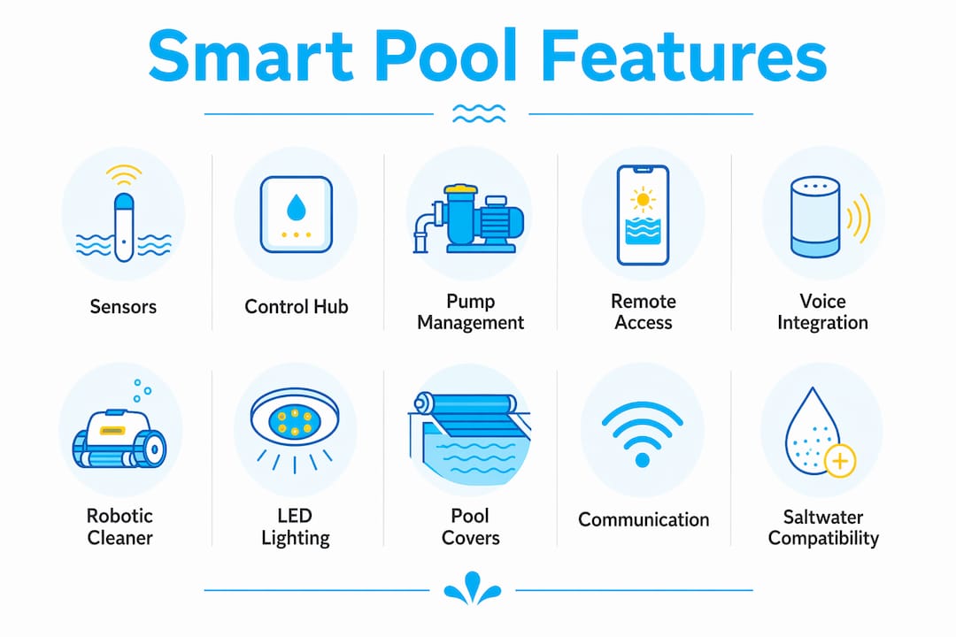 Infographic showing smart pool technology key features
