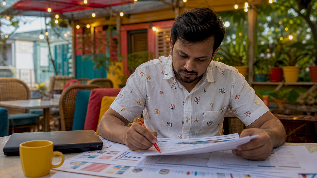 Hands reviewing bulk snack vendor cost charts