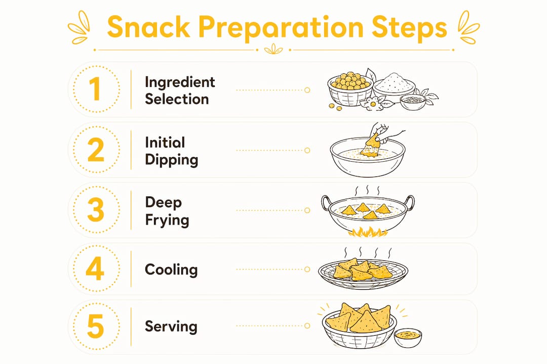 Infographic showing traditional Indian snack preparation steps