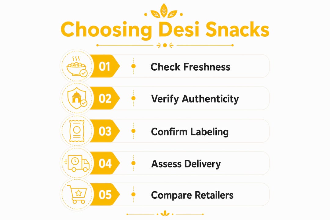 Infographic with key steps to choose desi snack online store