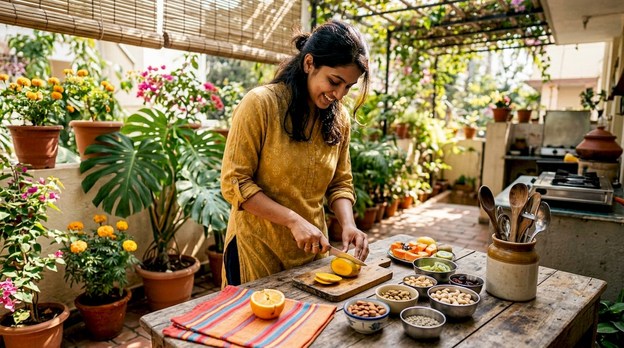 Woman preparing healthy snacks in kitchen