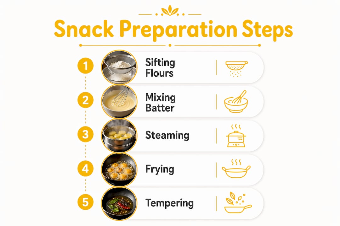 Infographic showing steps in heritage Indian snack preparation