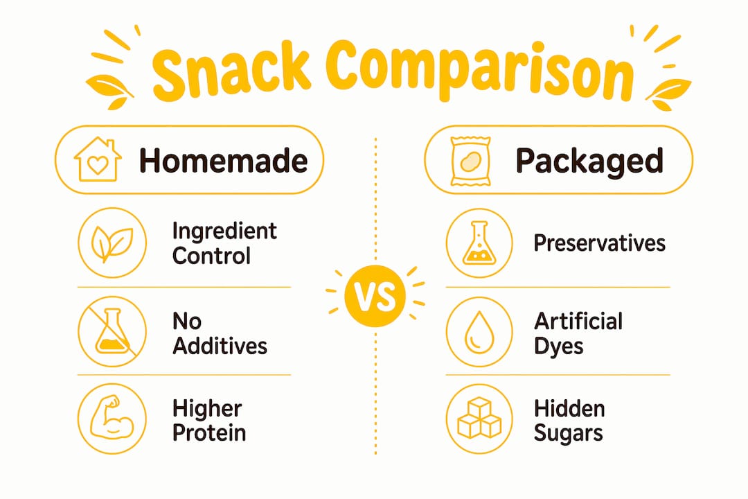 Infographic comparing homemade and packaged snacks