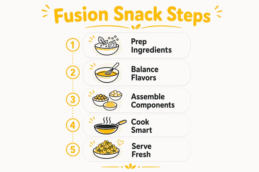 Infographic showing steps for making fusion Indian snacks