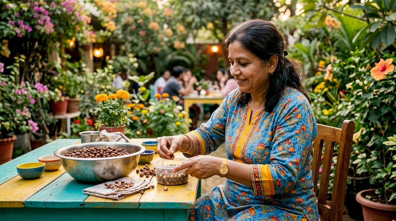 Woman preparing roasted chana protein snack