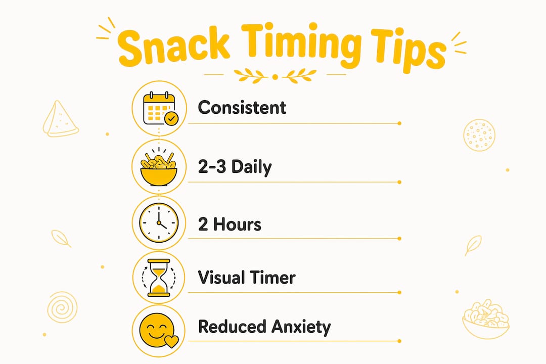 Infographic showing snack timing and frequency tips
