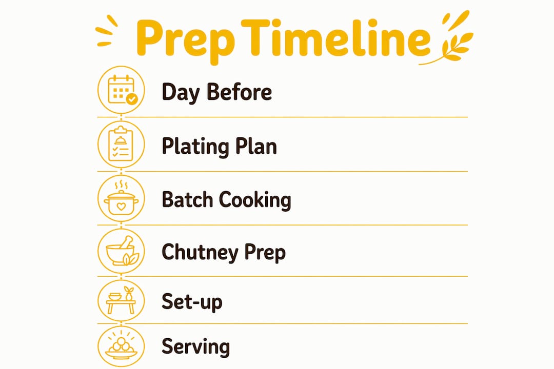 Infographic illustrating Indian snack party preparation timeline