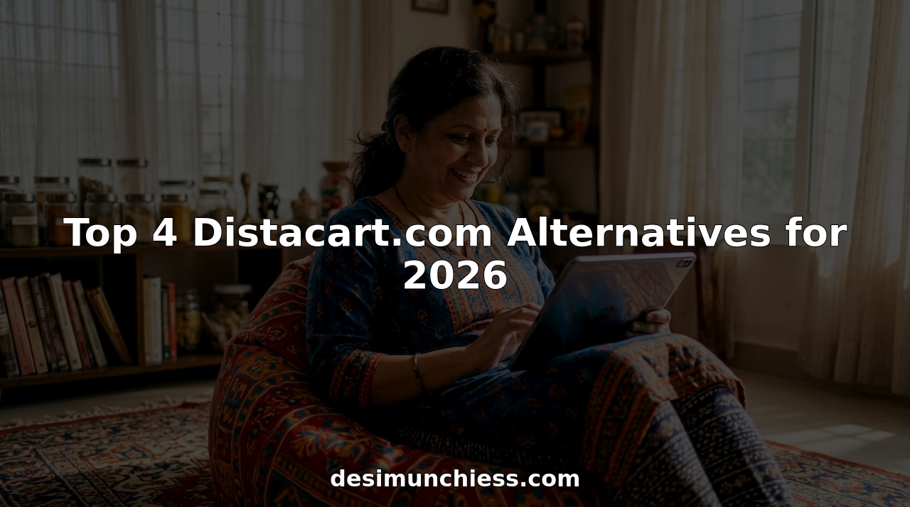 Woman shopping online for Indian snacks at home