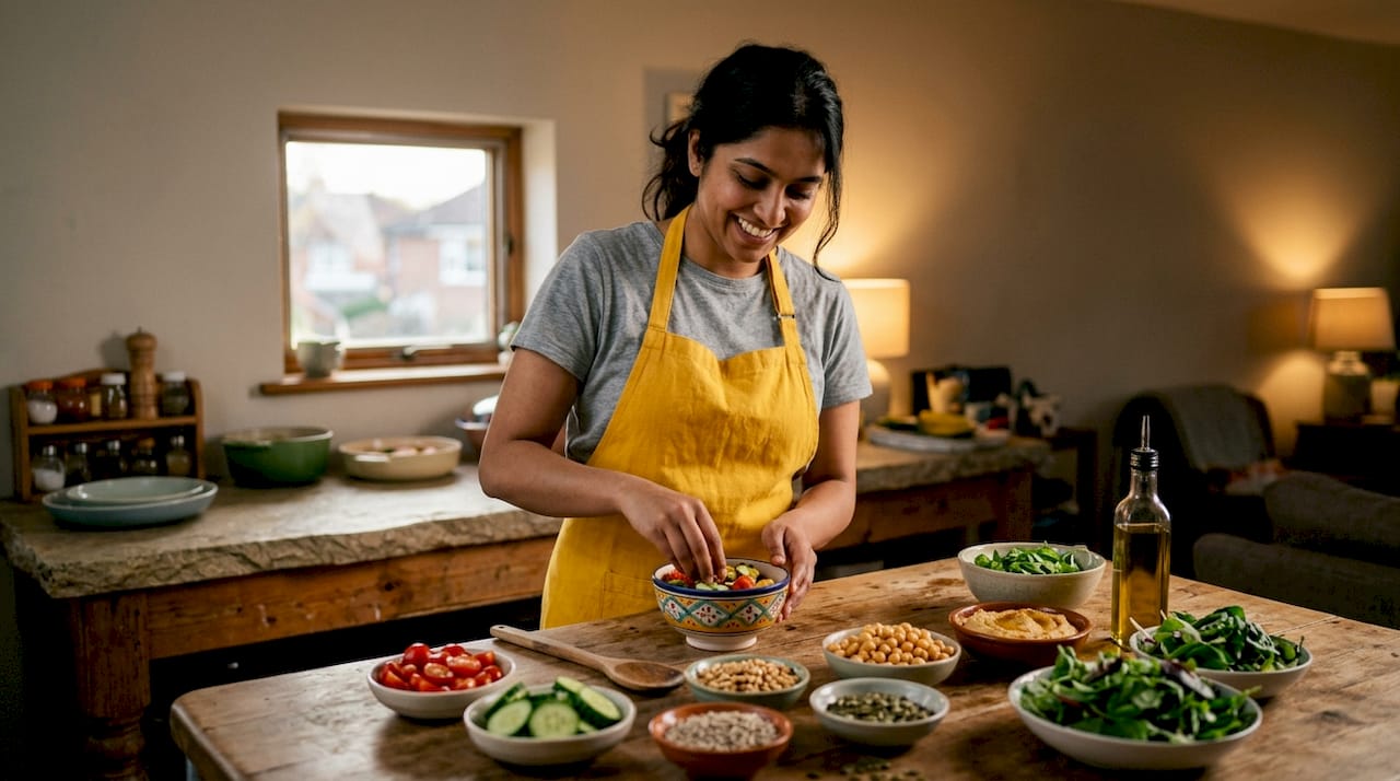 Woman preparing healthy whole food snack at home kitchen