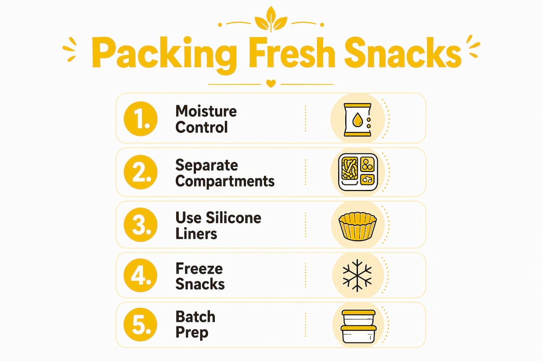 Infographic illustrating tips for packing fresh savory snacks