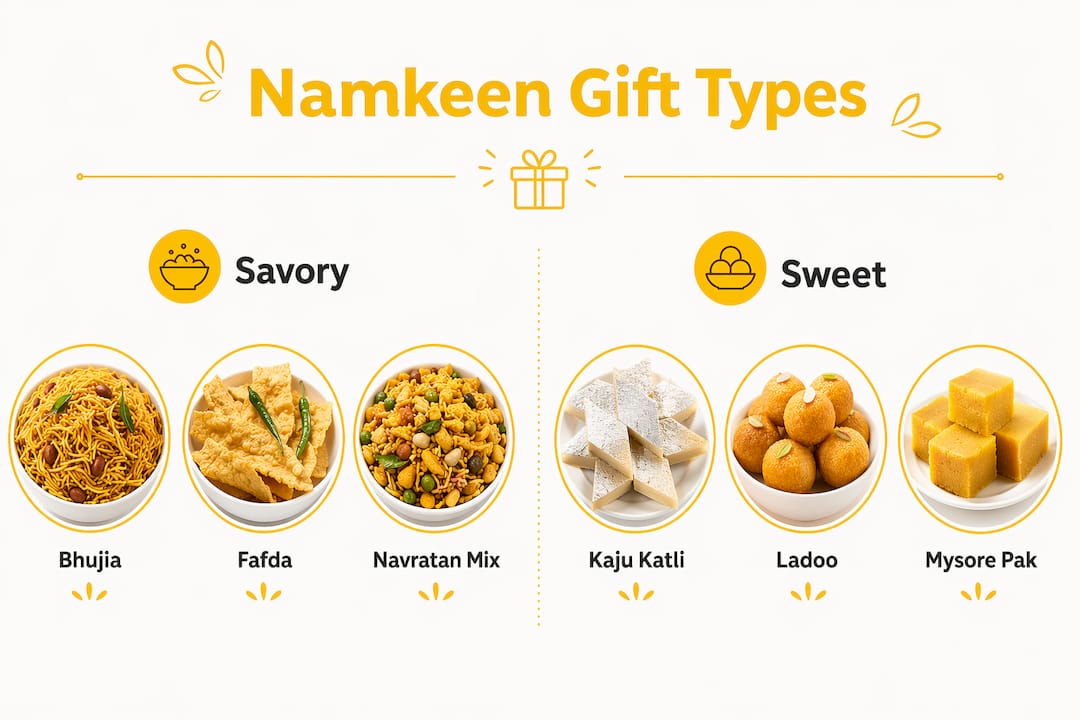Infographic comparing sweet and savory namkeen gifts
