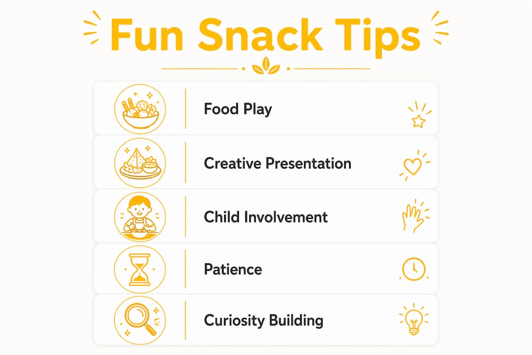 Infographic showing fun snack tips for picky eaters